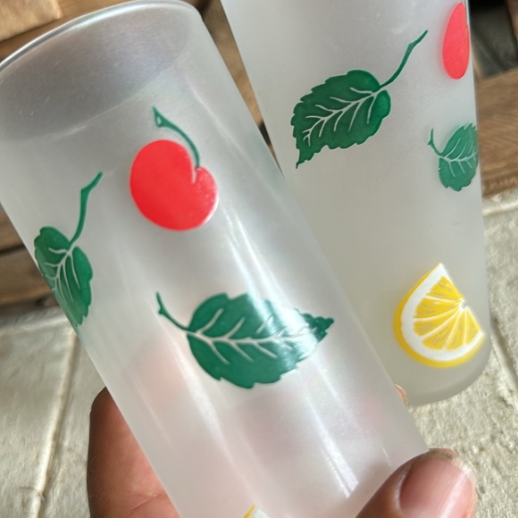 Frosted Fruit Glass Tall Tea Tom Collins Federal 50s Tiki Vintage set of 2 (25) - Picture 4 of 6